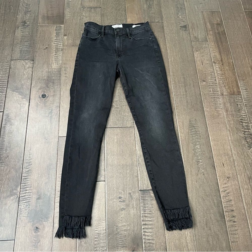 Frame Le High Skinny Jeans Raw Hem Black Mulholland
